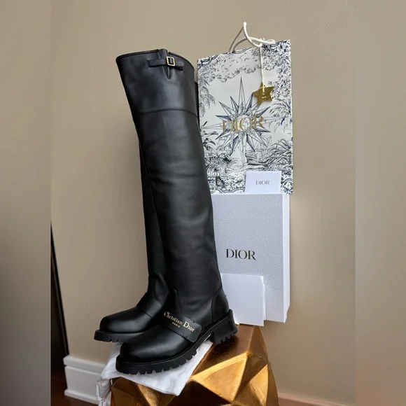 NWT Christian Dior D-Quest Thigh Black Leather Boots, size 37 (US 6-6.5) - Picture 5 of 17